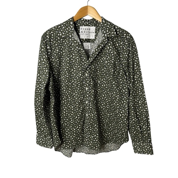 Frank & Eileen Relaxed Button Up Shirt Green Messy Hearts Size XL Style Eileen - Picture 4 of 8